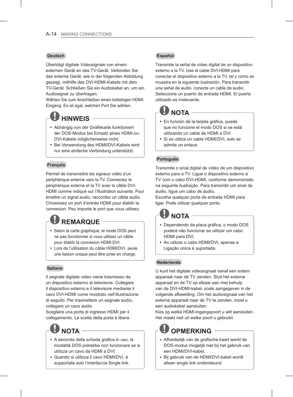 Hinweis, Remarque, Nota | Opmerking | LG 55EA880V User Manual | Page 14 / 316