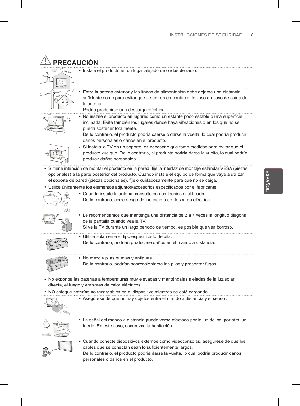 Precaución | LG 55EA880V User Manual | Page 167 / 316