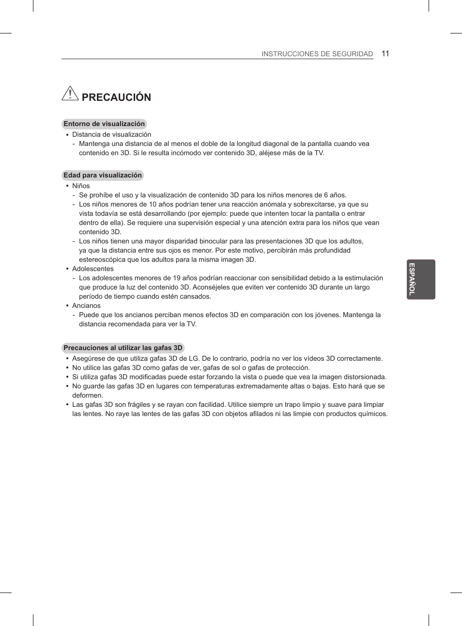 Precaución | LG 55EA880V User Manual | Page 171 / 316