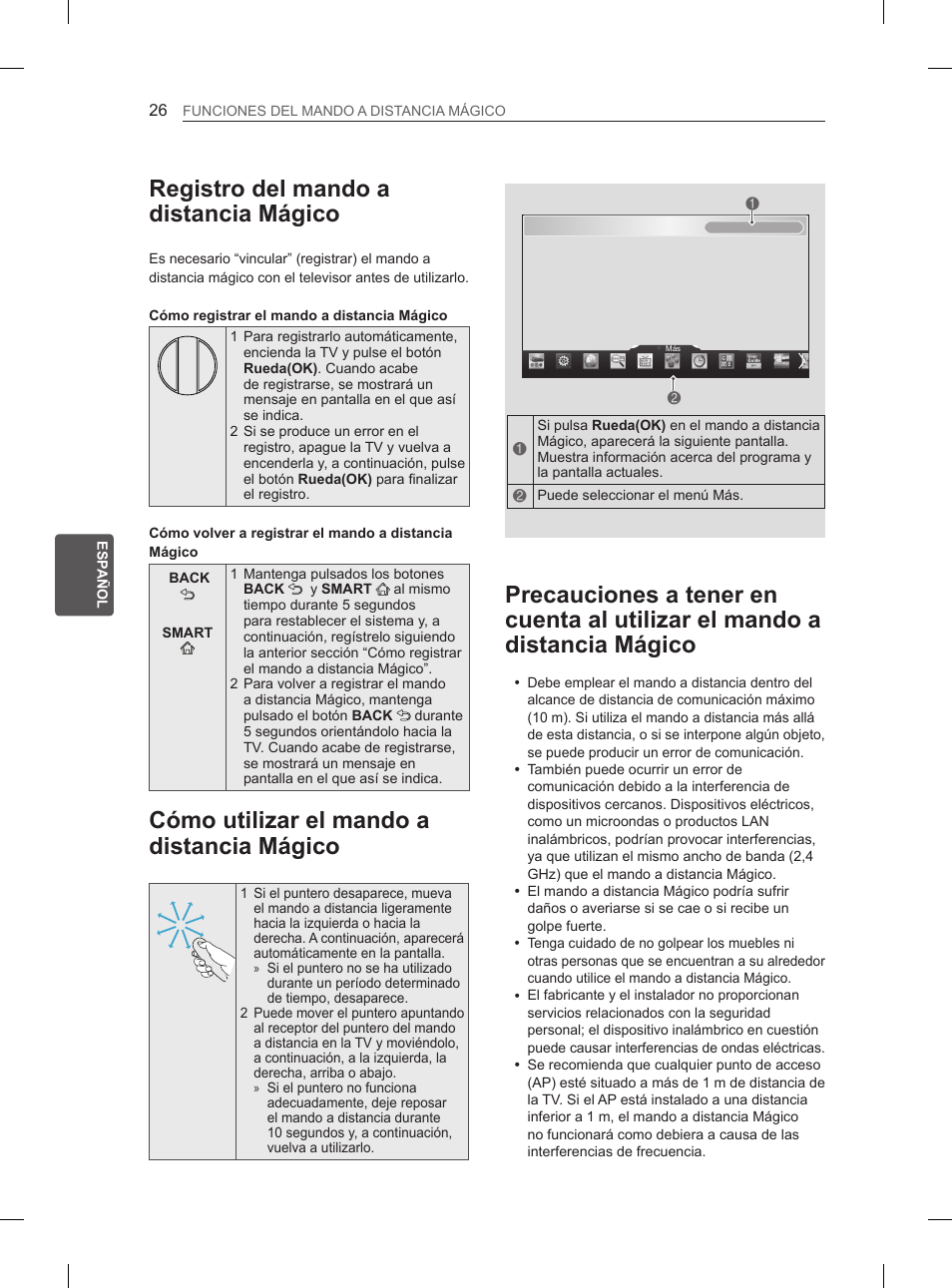 Registro del mando a distancia mágico, Cómo utilizar el mando a distancia mágico | LG 55EA880V User Manual | Page 186 / 316