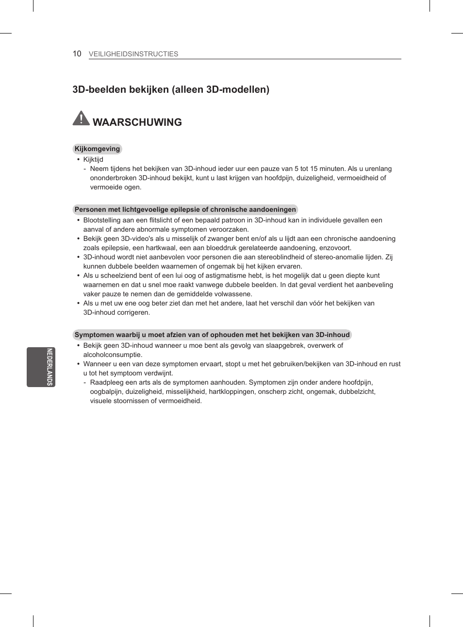 Waarschuwing, 3d-beelden bekijken (alleen 3d-modellen) | LG 55EA880V User Manual | Page 230 / 316