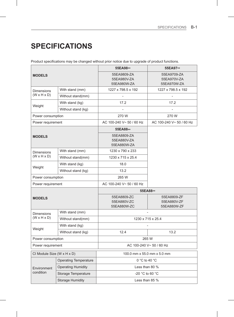 Specifications | LG 55EA880V User Manual | Page 311 / 316