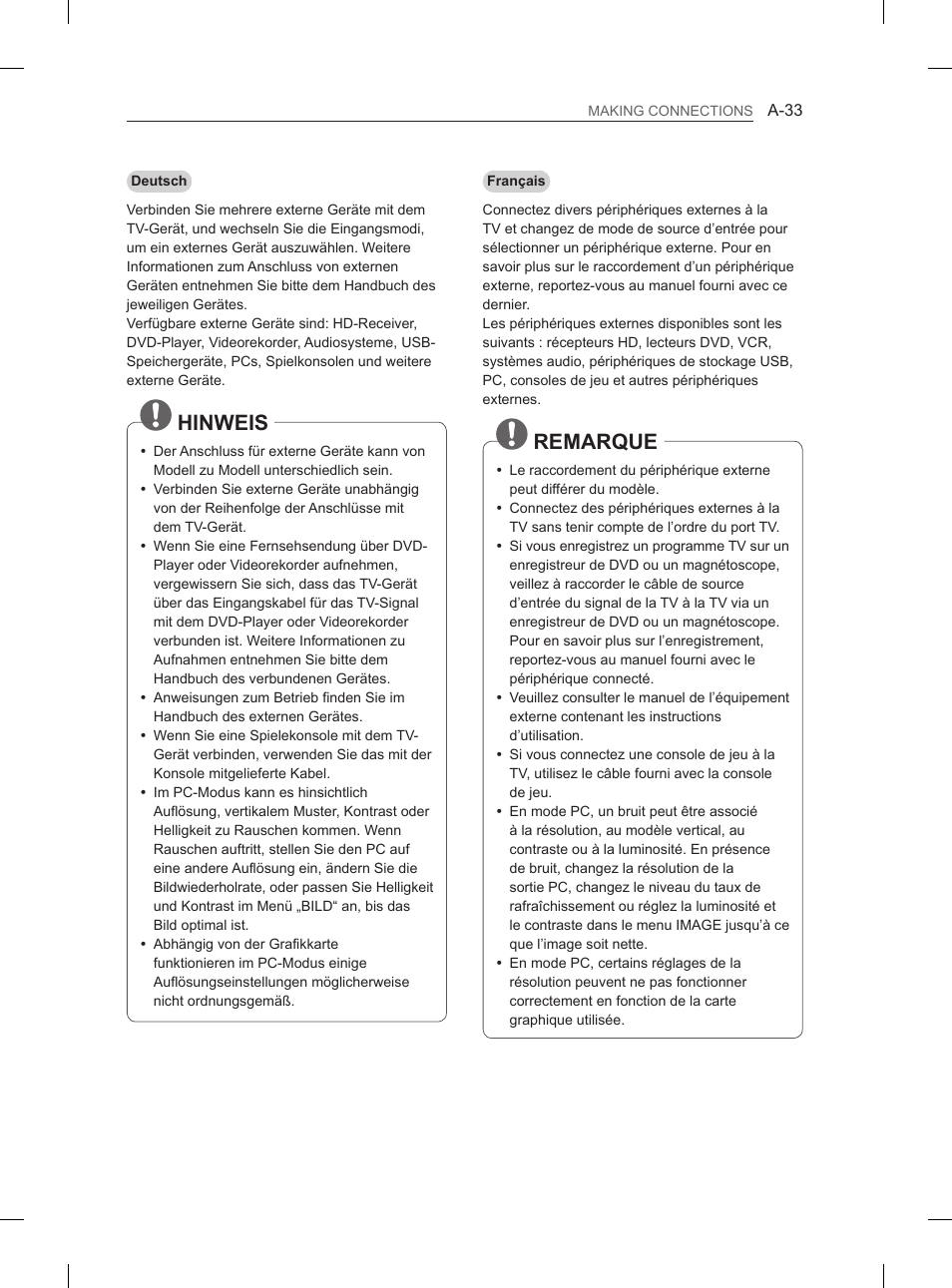 Hinweis, Remarque | LG 55EA880V User Manual | Page 33 / 316