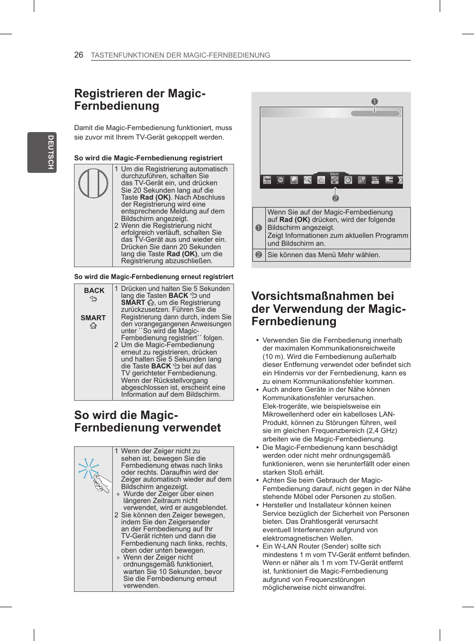 Registrieren der magic- fernbedienung, So wird die magic- fernbedienung verwendet | LG 55EA880V User Manual | Page 92 / 316