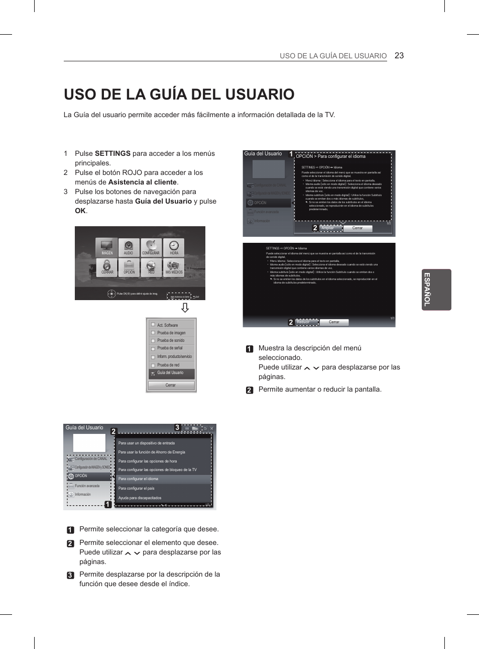 Uso de la guía del usuario, Esp esp añol uso de la guía del usuario | LG 47LM615S User Manual | Page 131 / 261