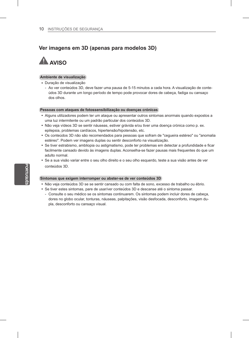 Aviso, Ver imagens em 3d (apenas para modelos 3d) | LG 47LM615S User Manual | Page 142 / 261