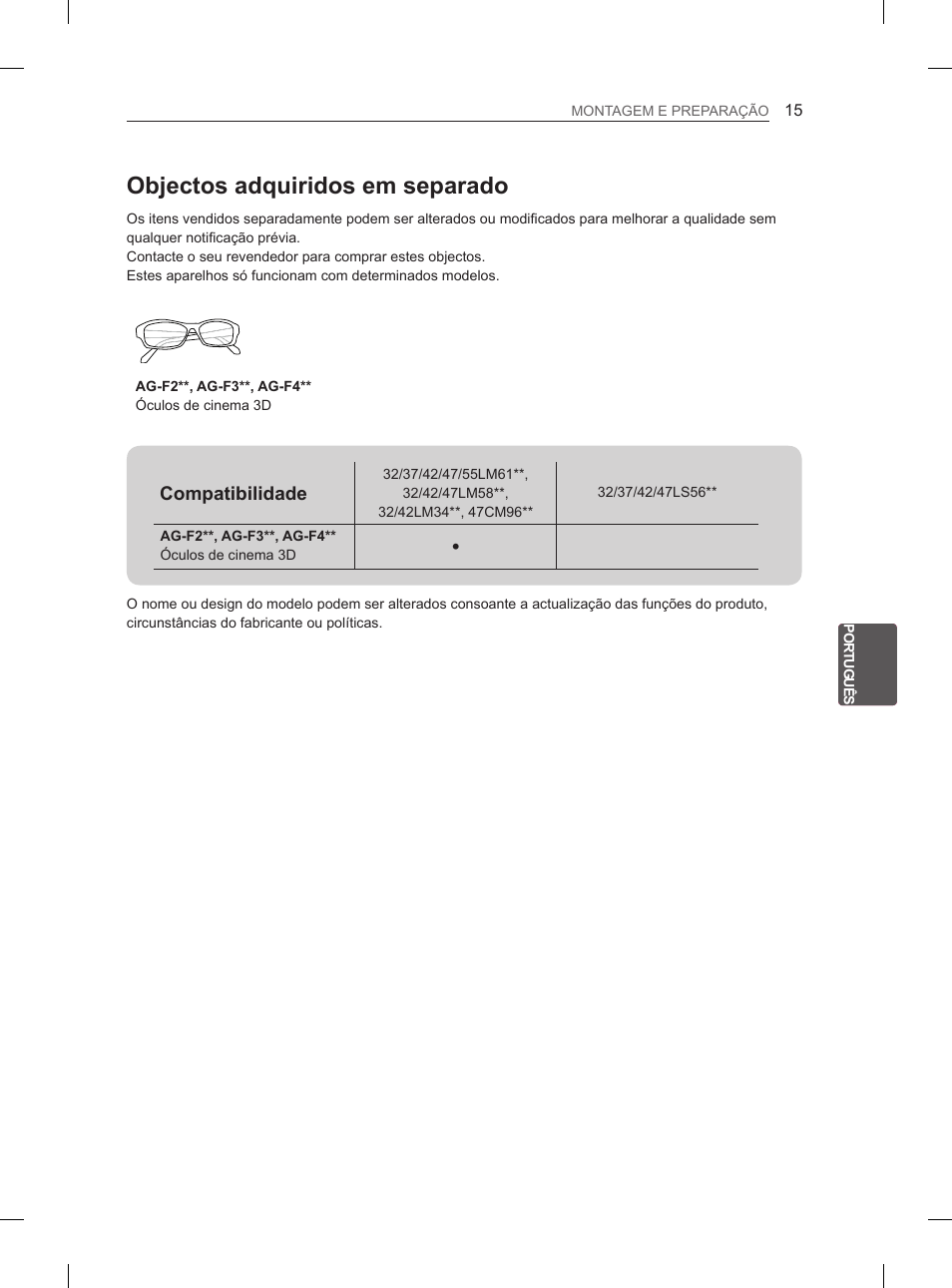 Objectos adquiridos em separado | LG 47LM615S User Manual | Page 147 / 261