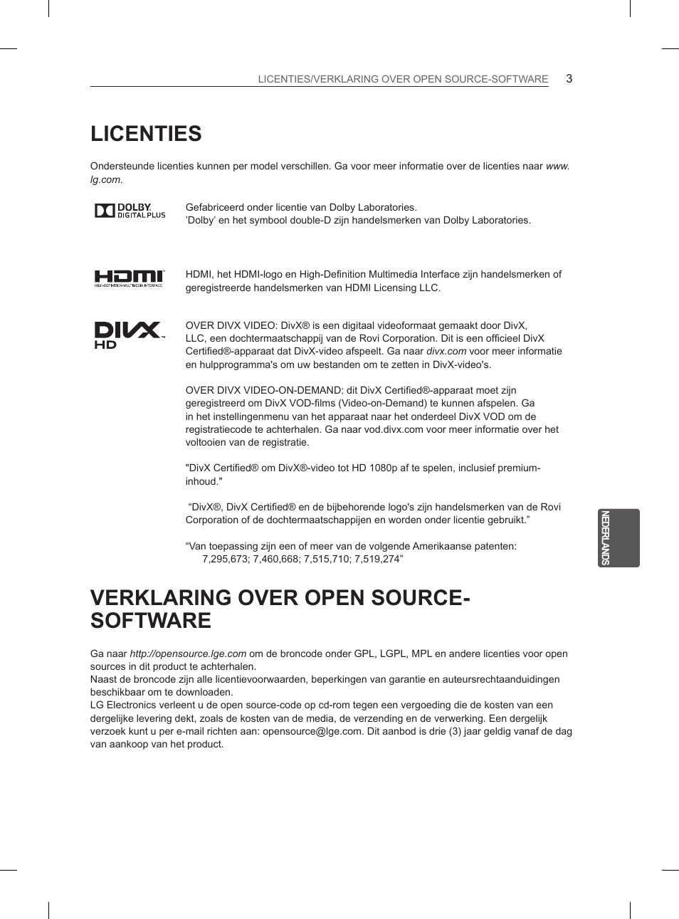 Licenties, Verklaring over open source- software | LG 47LM615S User Manual | Page 159 / 261