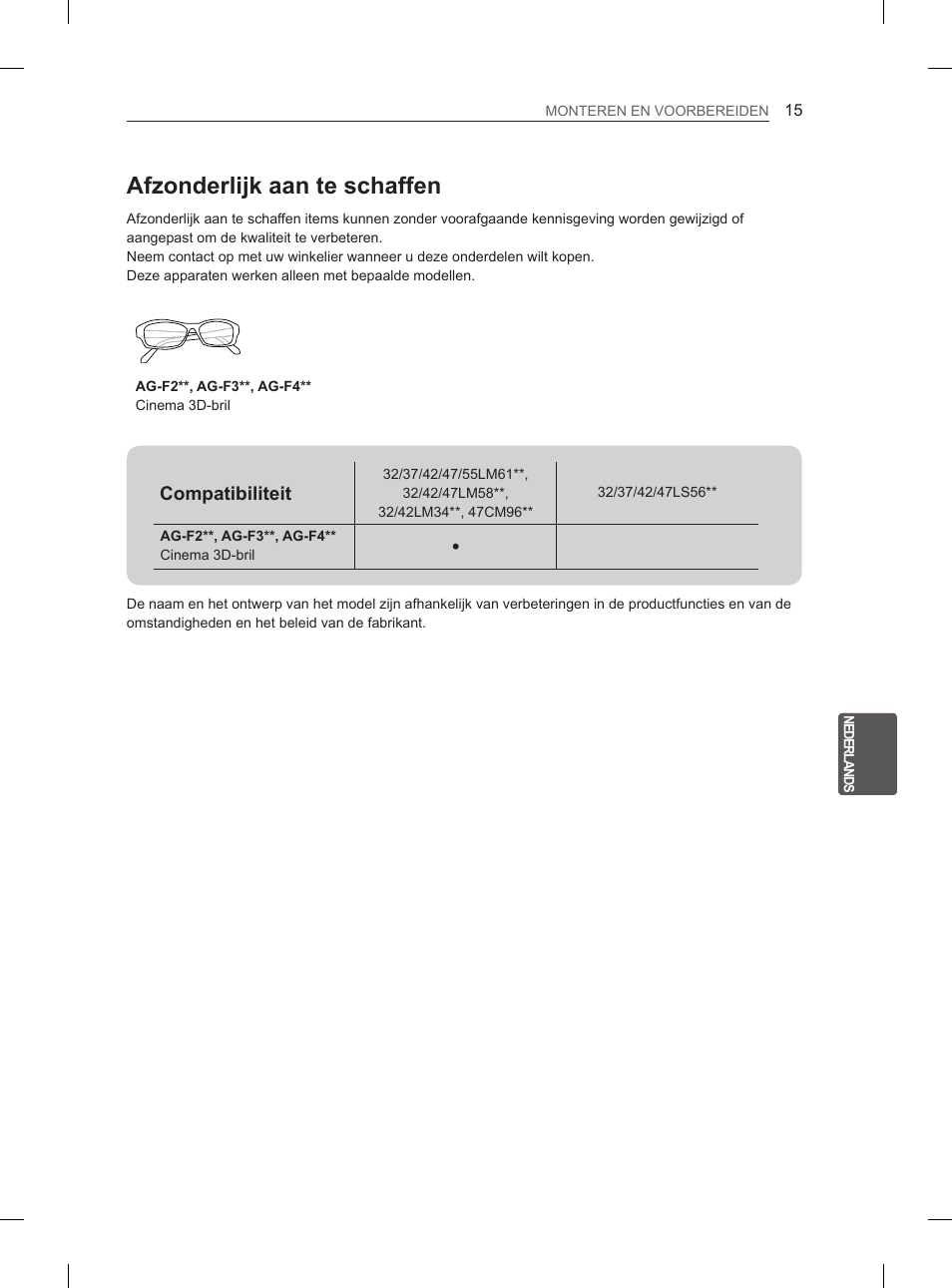 Afzonderlijk aan te schaffen | LG 47LM615S User Manual | Page 171 / 261