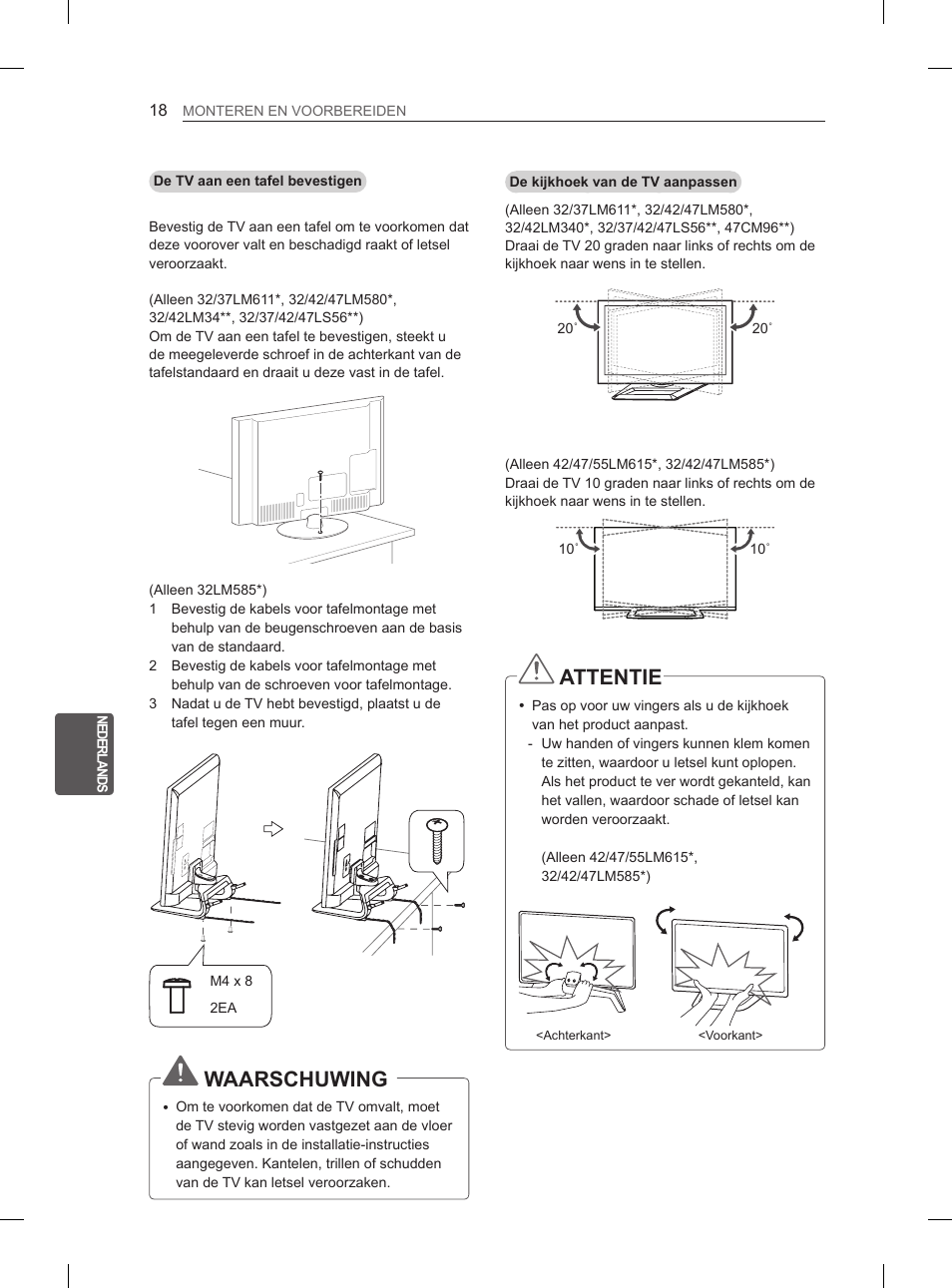 Waarschuwing, Attentie | LG 47LM615S User Manual | Page 174 / 261