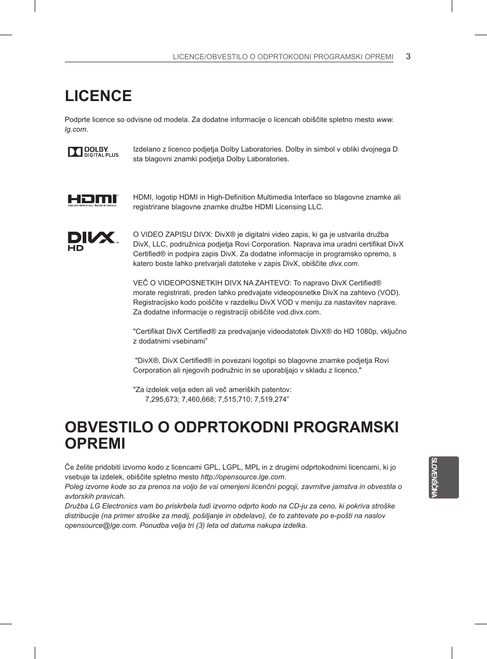 Licence, Obvestilo o odprtokodni programski opremi | LG 47LM615S User Manual | Page 207 / 261