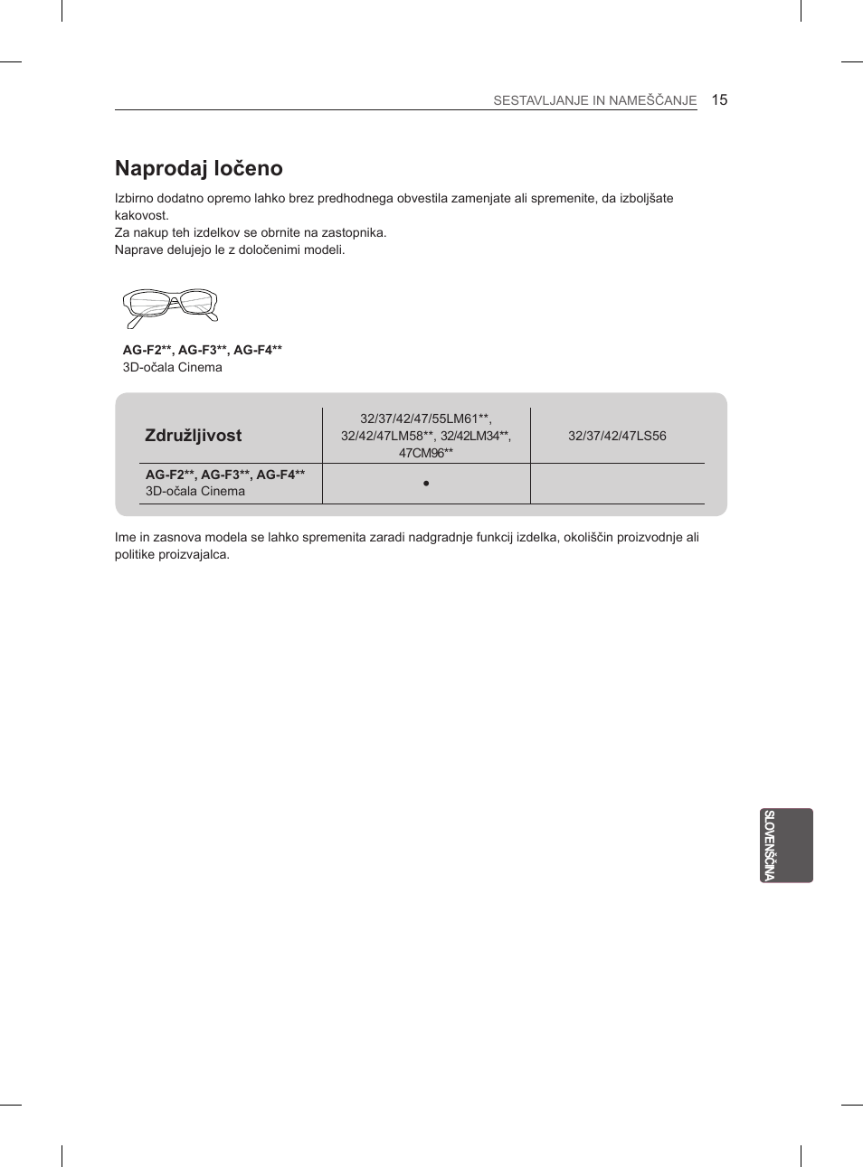 Naprodaj ločeno | LG 47LM615S User Manual | Page 219 / 261