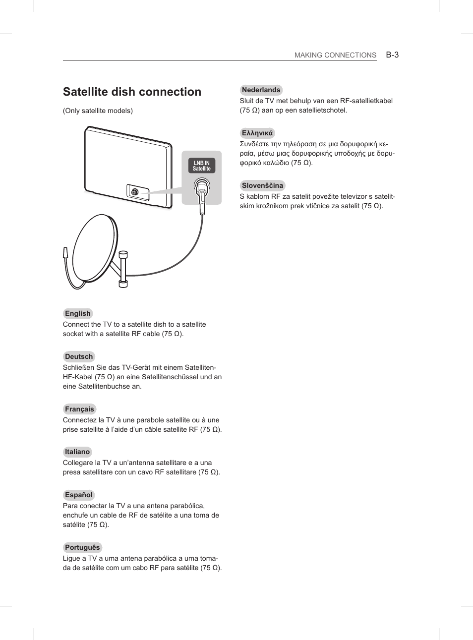 Satellite dish connection | LG 47LM615S User Manual | Page 231 / 261