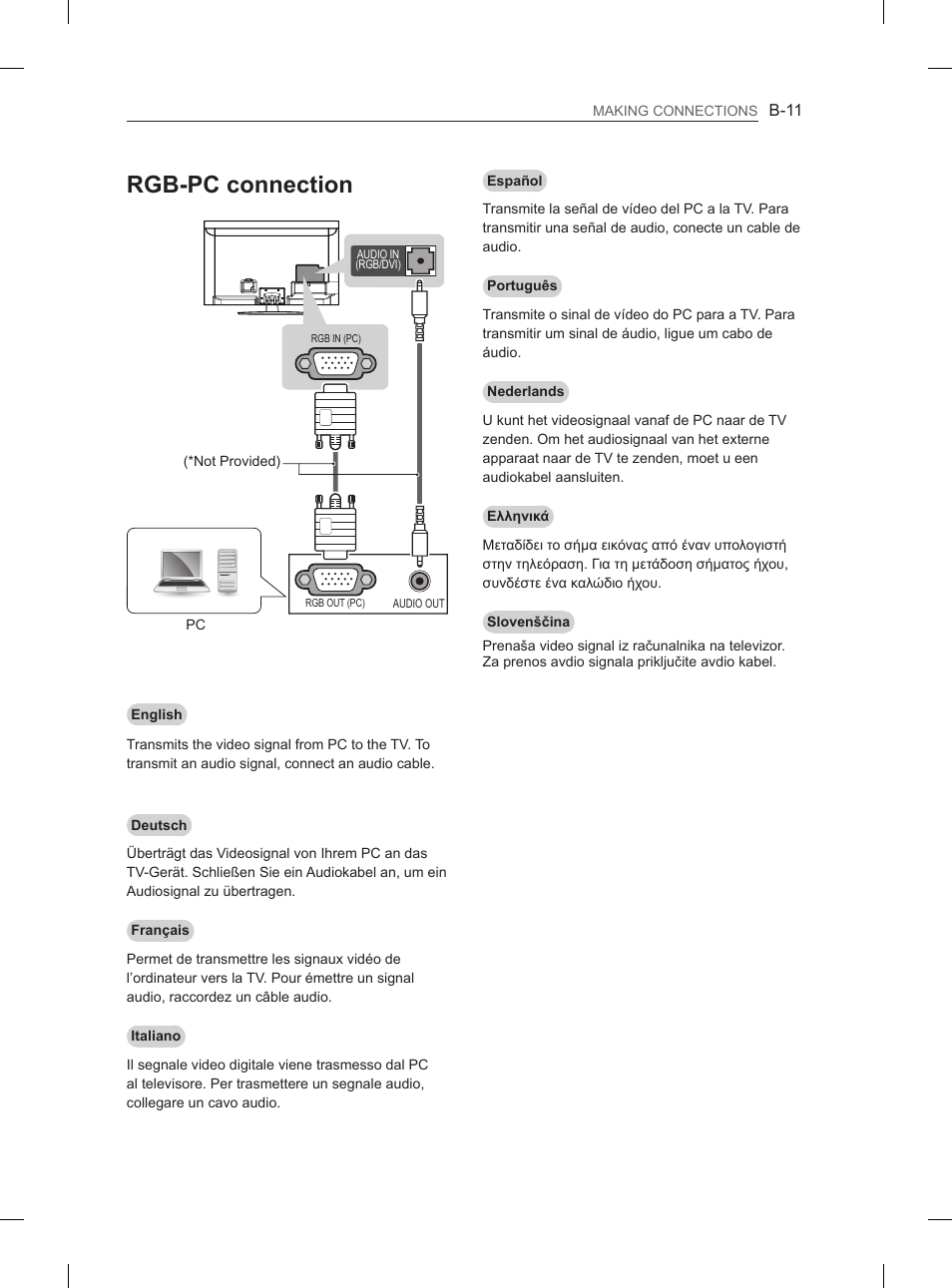 Rgb-pc connection | LG 47LM615S User Manual | Page 239 / 261