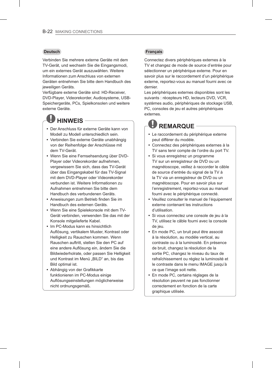 Hinweis, Remarque | LG 47LM615S User Manual | Page 250 / 261