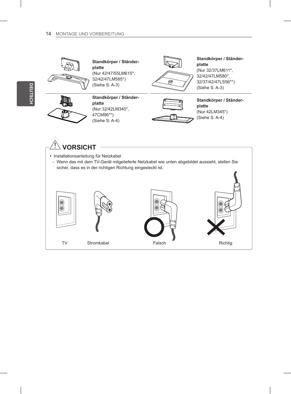 Vorsicht | LG 47LM615S User Manual | Page 44 / 261