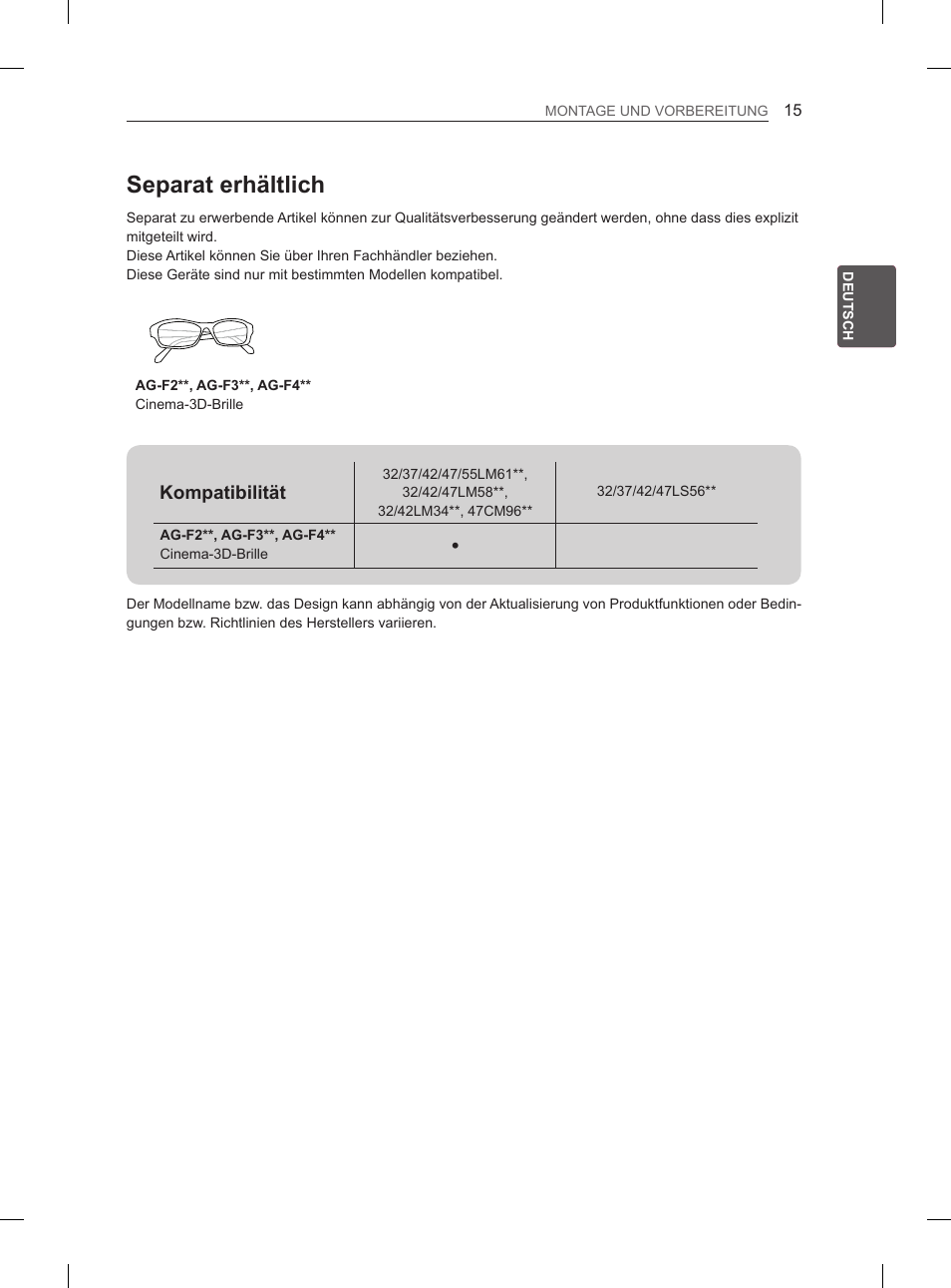 Separat erhältlich | LG 47LM615S User Manual | Page 45 / 261
