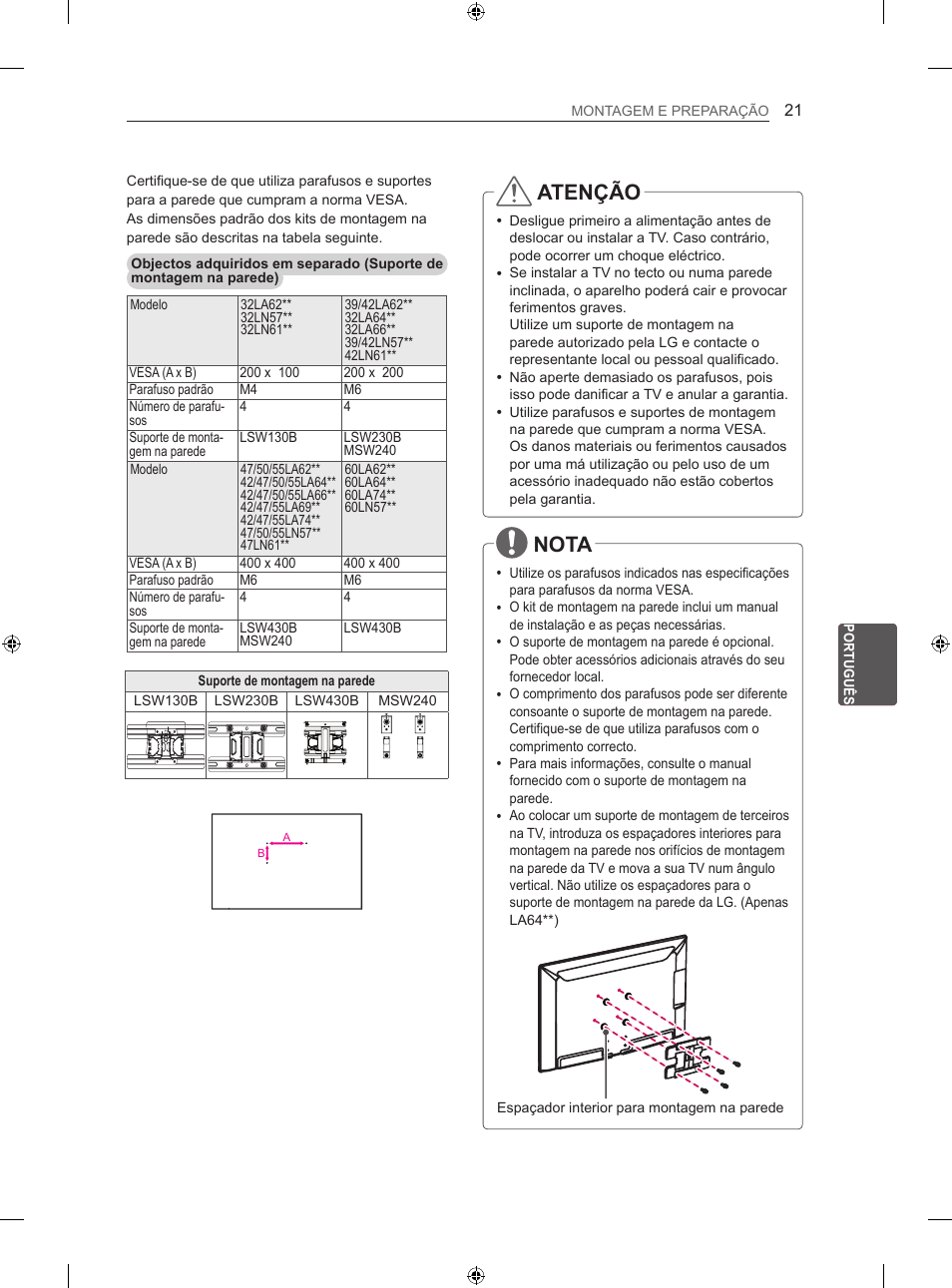 Atenção, Nota | LG 39LA620S User Manual | Page 222 / 335