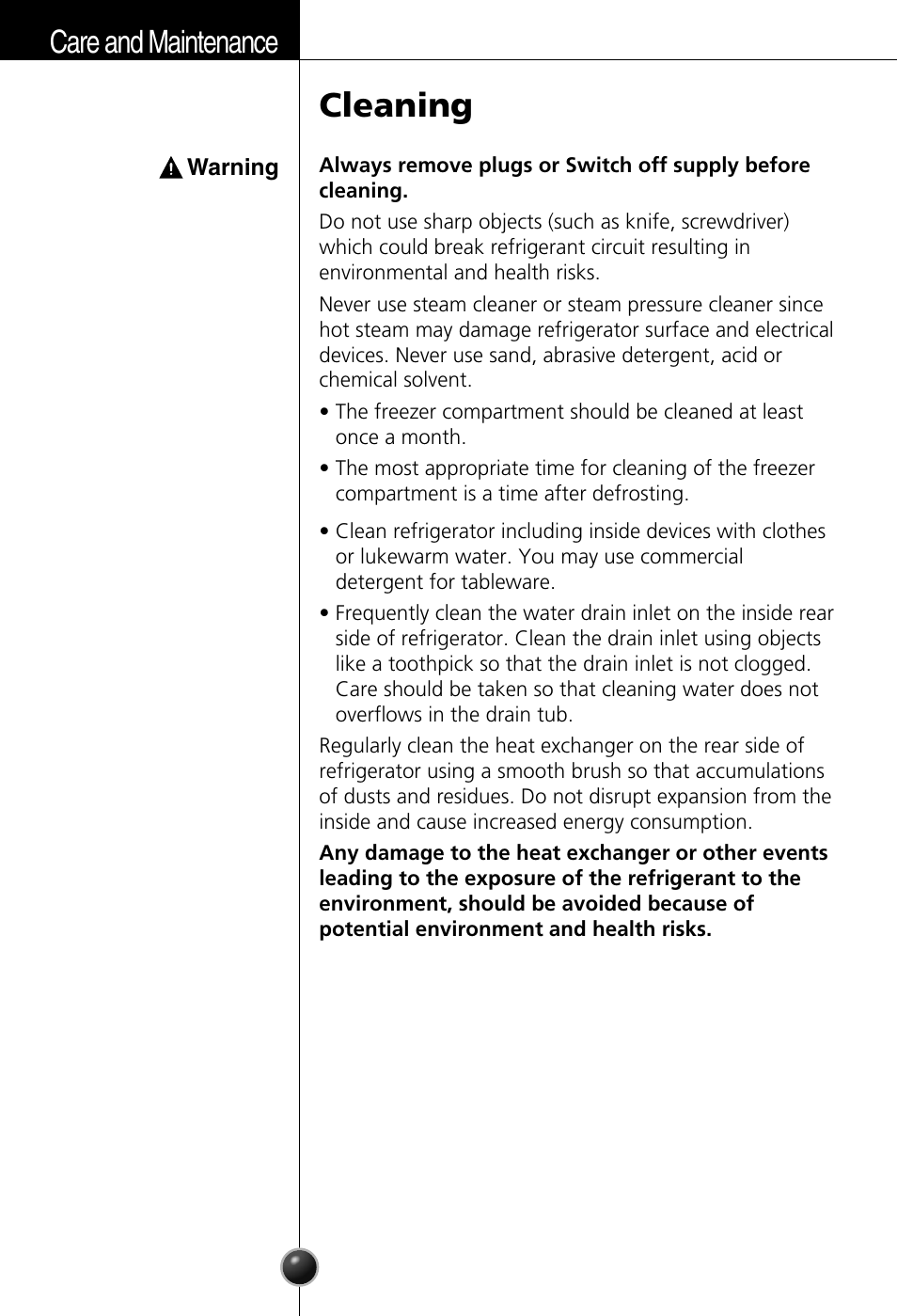 Cleaning, Care and maintenance | LG GC-154GQW User Manual | Page 11 / 50