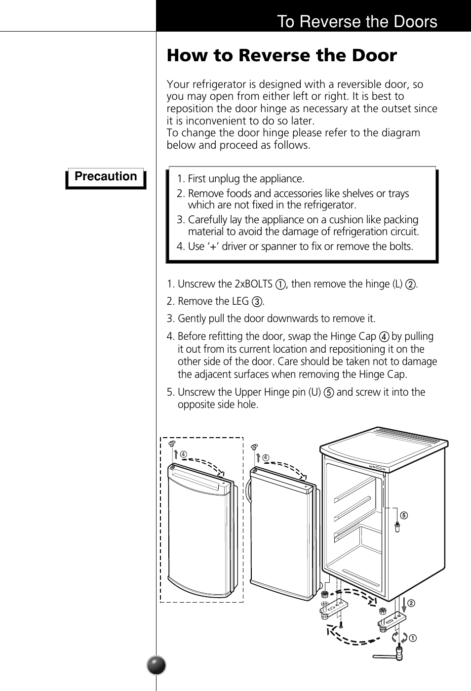 How to reverse the door | LG GC-154GQW User Manual | Page 16 / 50