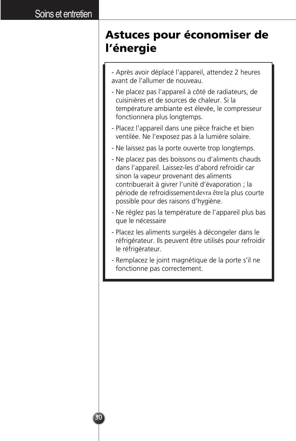 Astuces pour économiser de l’énergie, Soins et entretien | LG GC-154GQW User Manual | Page 29 / 50
