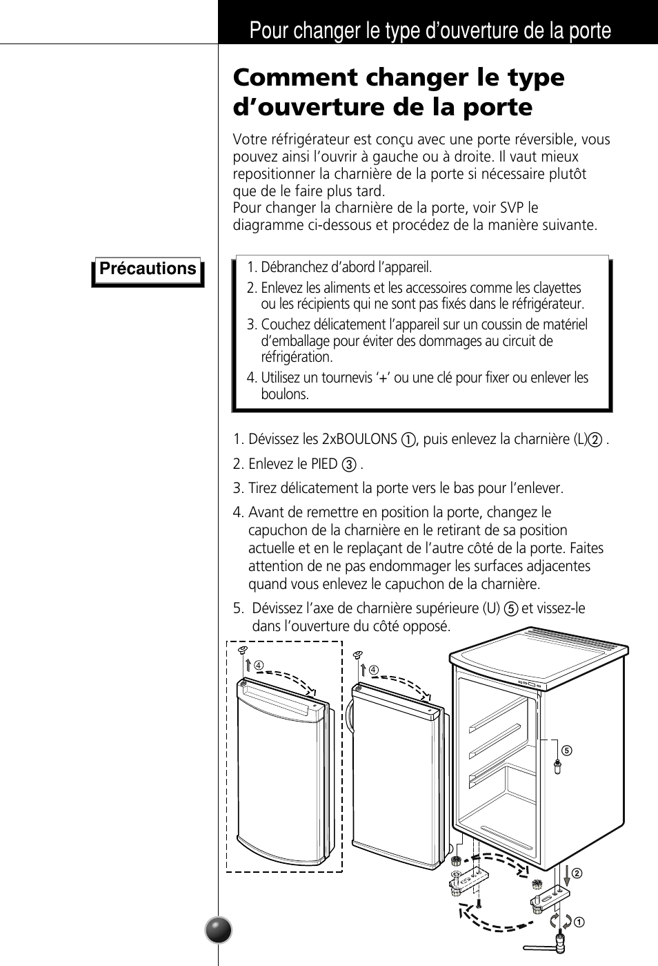 Comment changer le type d’ouverture de la porte, Pour changer le type d’ouverture de la porte | LG GC-154GQW User Manual | Page 32 / 50
