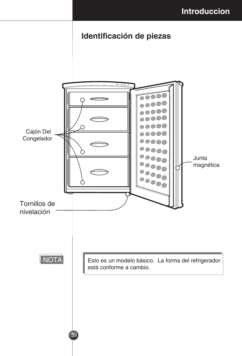 Introduccion identiﬁ cación de piezas | LG GC-154GQW User Manual | Page 38 / 50