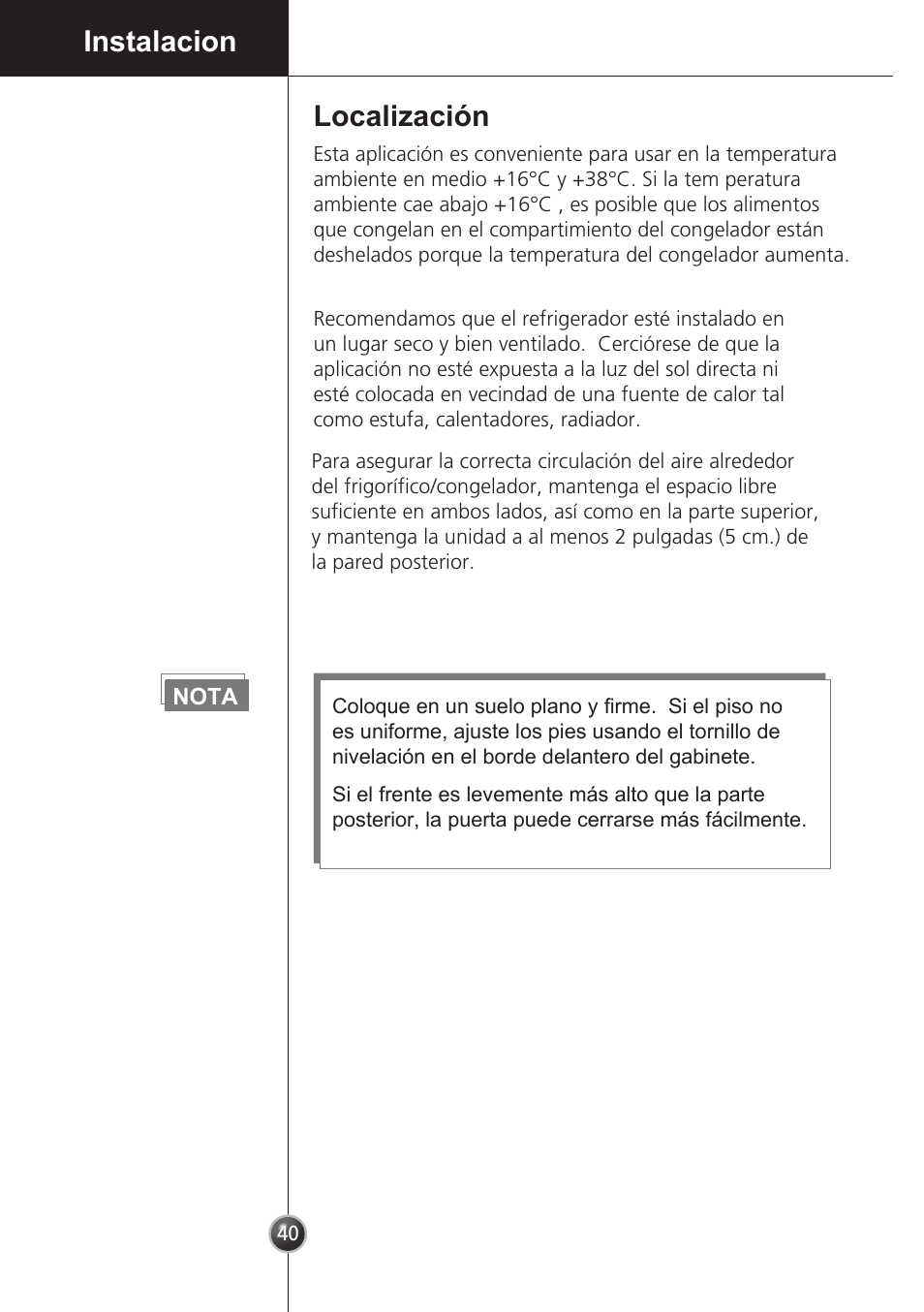 Instalacion localización | LG GC-154GQW User Manual | Page 39 / 50