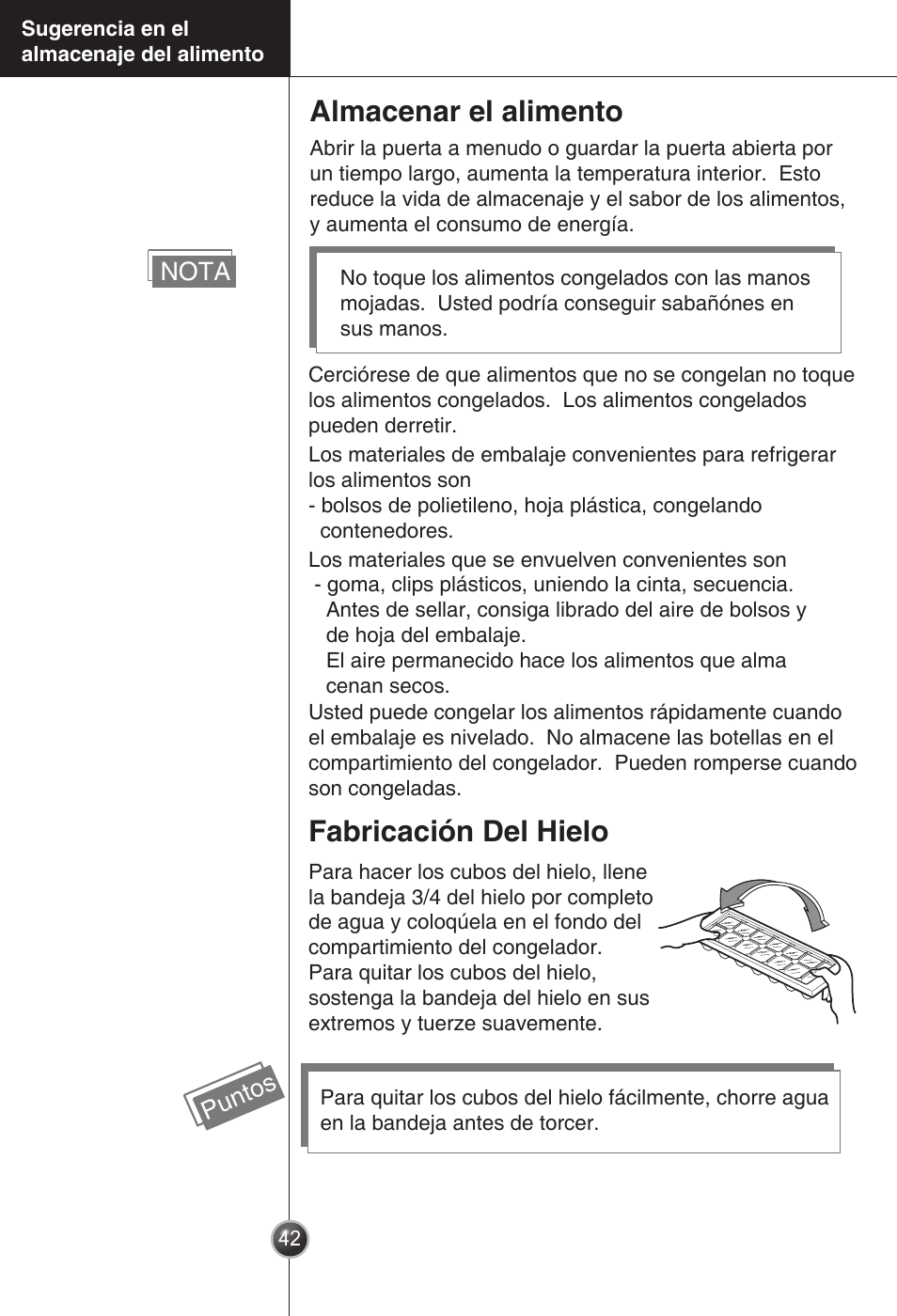 Almacenar el alimento, Fabricación del hielo | LG GC-154GQW User Manual | Page 41 / 50