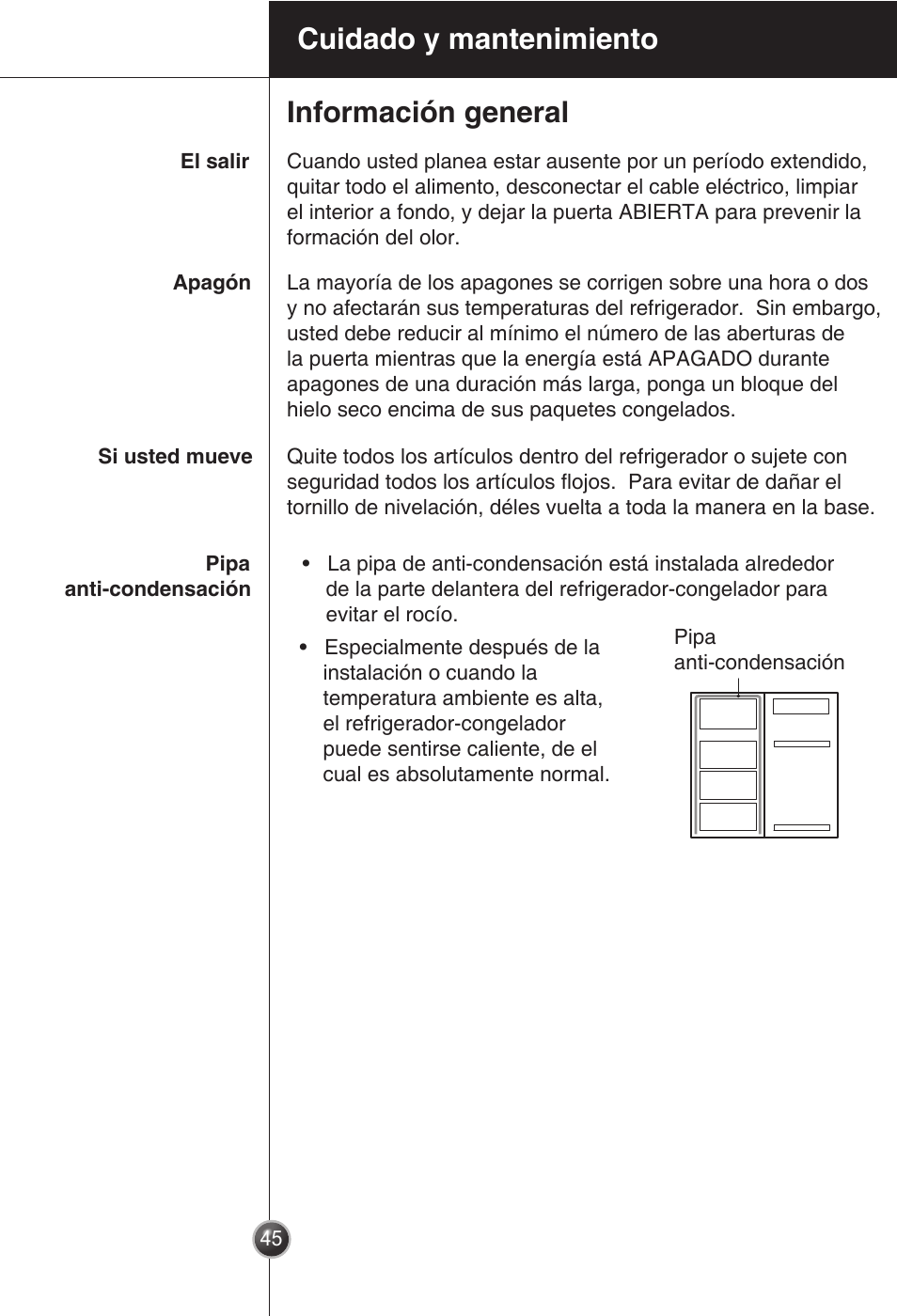 Cuidado y mantenimiento información general | LG GC-154GQW User Manual | Page 44 / 50