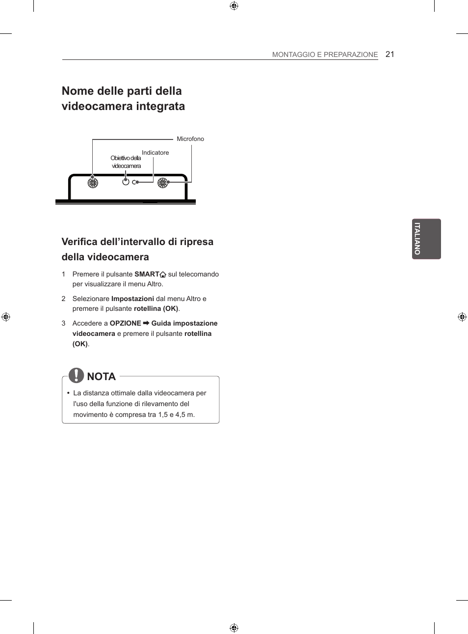 Nome delle parti della videocamera integrata, Nota | LG 60LA860V User Manual | Page 106 / 287