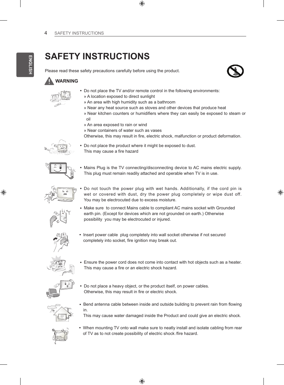 Safety instructions | LG 60LA860V User Manual | Page 11 / 287