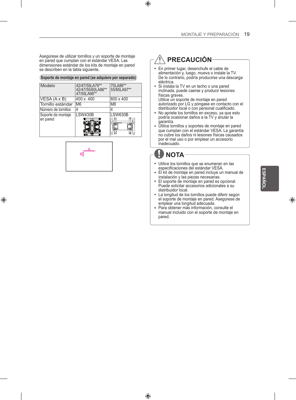 Precaución, Nota | LG 60LA860V User Manual | Page 134 / 287