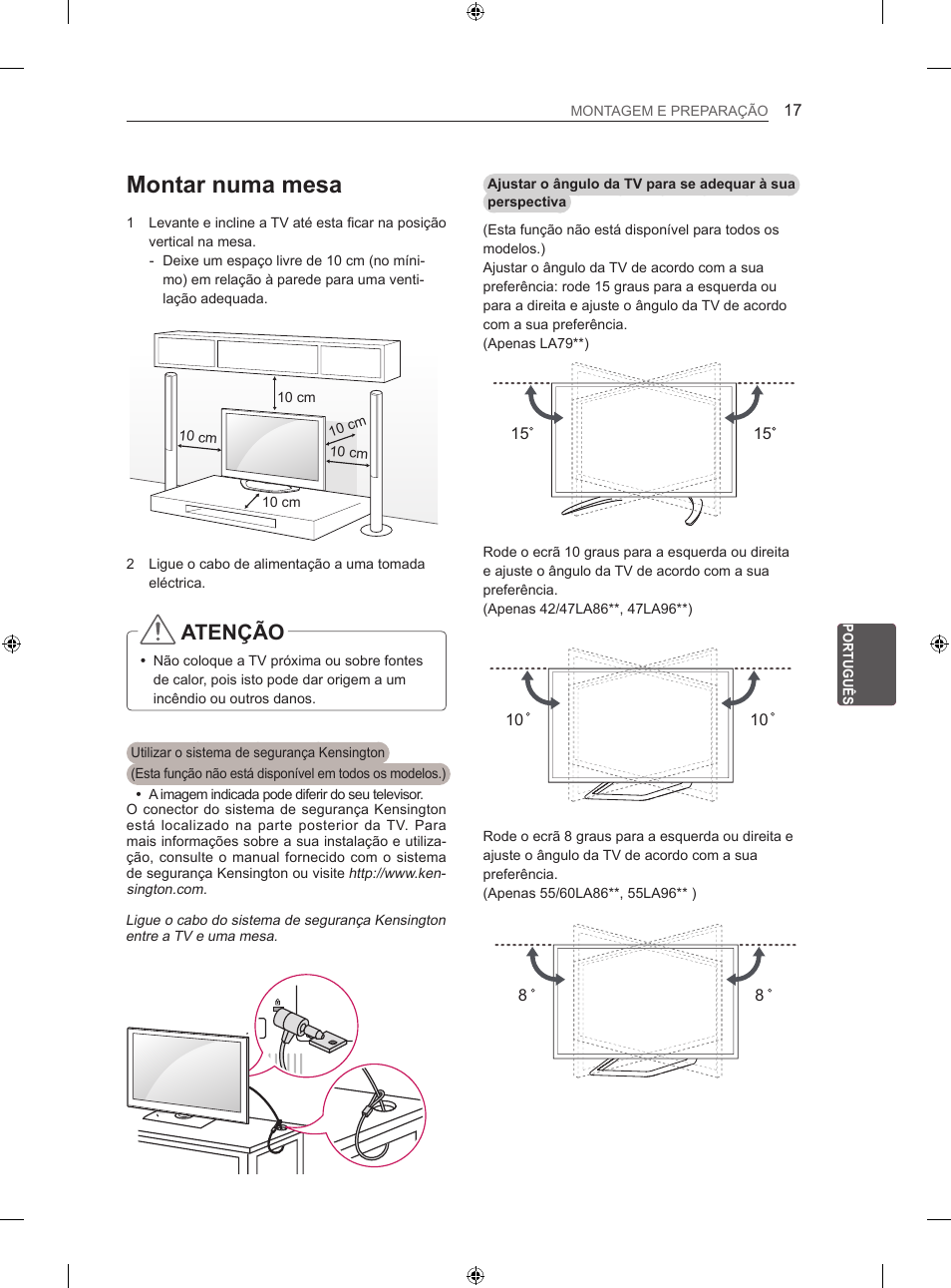 Montar numa mesa, Atenção | LG 60LA860V User Manual | Page 158 / 287