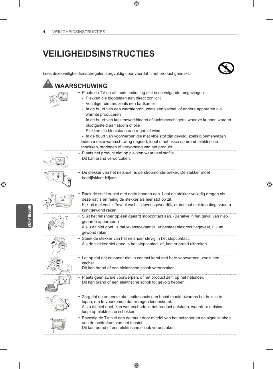 Veiligheidsinstructies, Waarschuwing | LG 60LA860V User Manual | Page 171 / 287