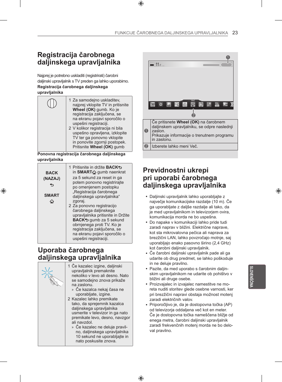 Registracija čarobnega daljinskega upravljalnika, Uporaba čarobnega daljinskega upravljalnika | LG 60LA860V User Manual | Page 242 / 287