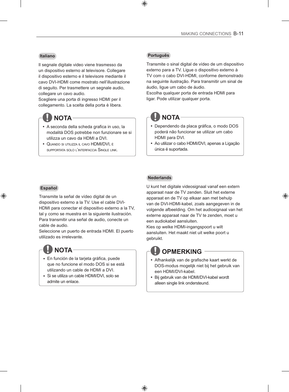 Nota, Opmerking | LG 60LA860V User Manual | Page 256 / 287