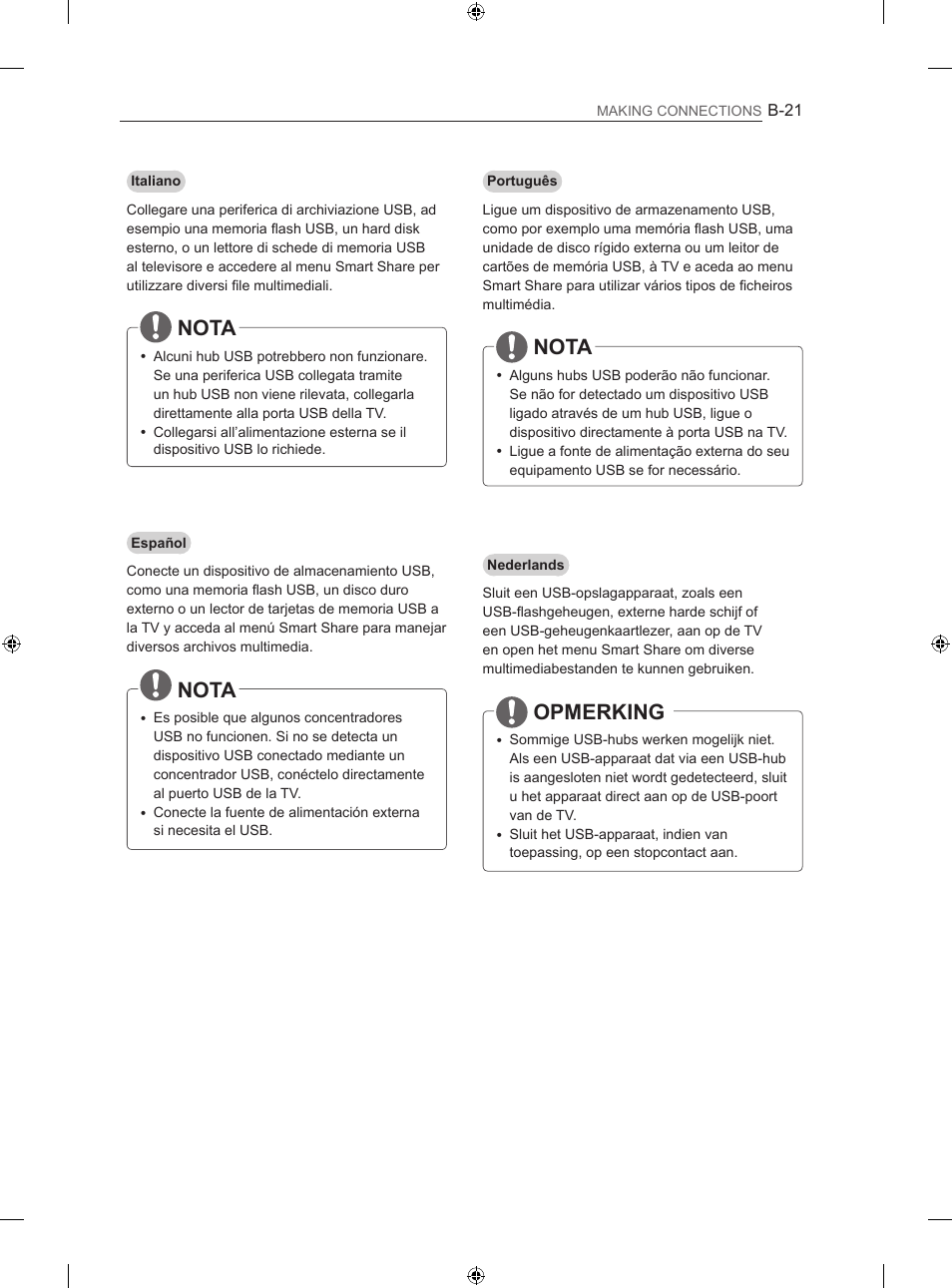 Nota, Opmerking | LG 60LA860V User Manual | Page 266 / 287