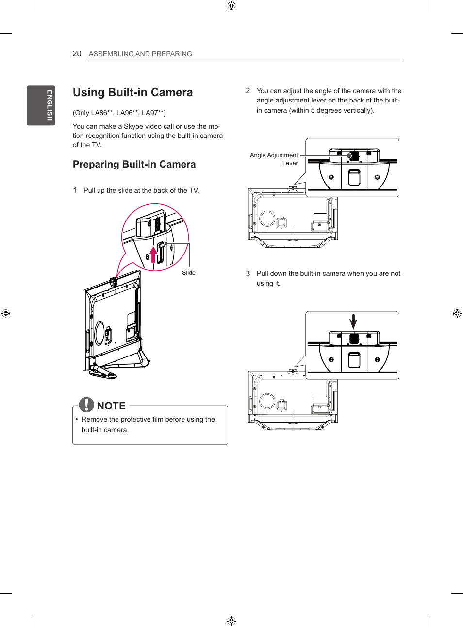 Using built-in camera, Preparing built-in camera | LG 60LA860V User Manual | Page 27 / 287