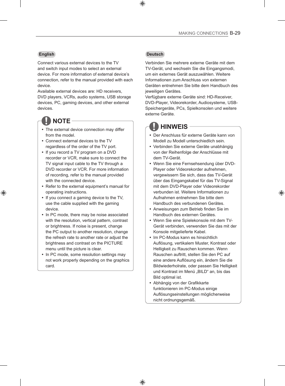 Hinweis | LG 60LA860V User Manual | Page 274 / 287