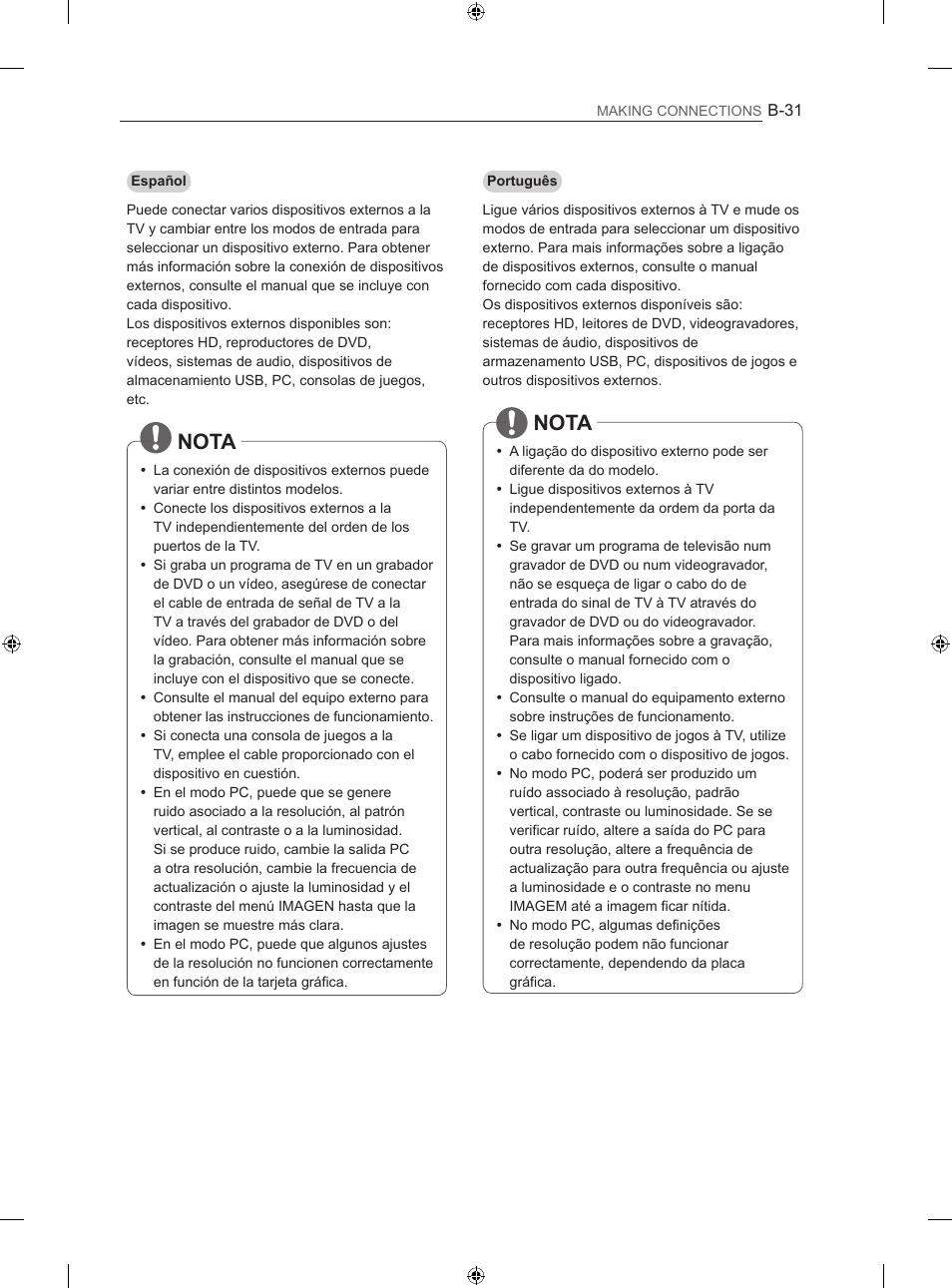 Nota | LG 60LA860V User Manual | Page 276 / 287