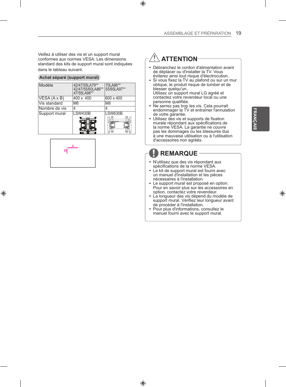 Attention, Remarque | LG 60LA860V User Manual | Page 78 / 287