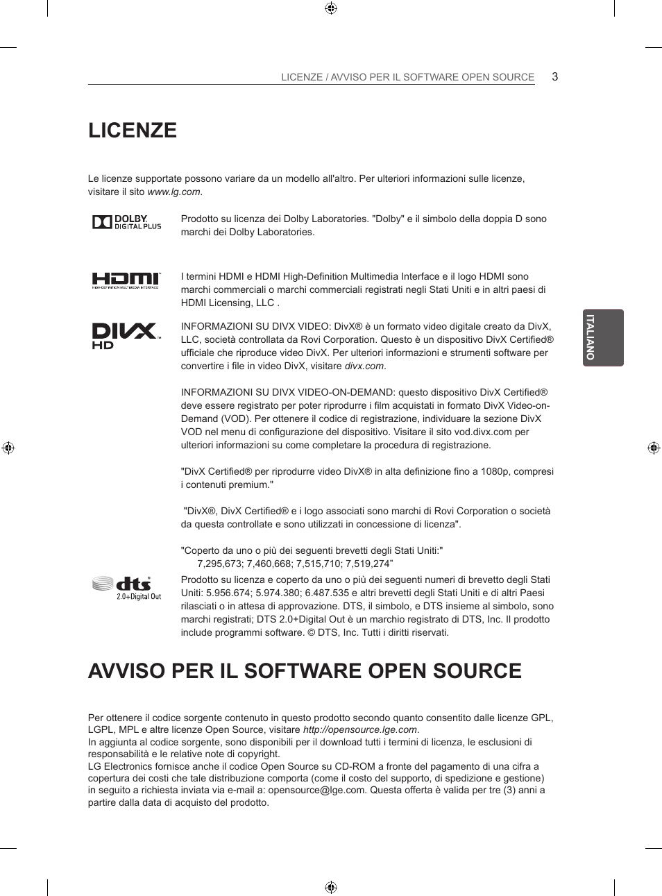 Licenze, Avviso per il software open source | LG 60LA860V User Manual | Page 88 / 287