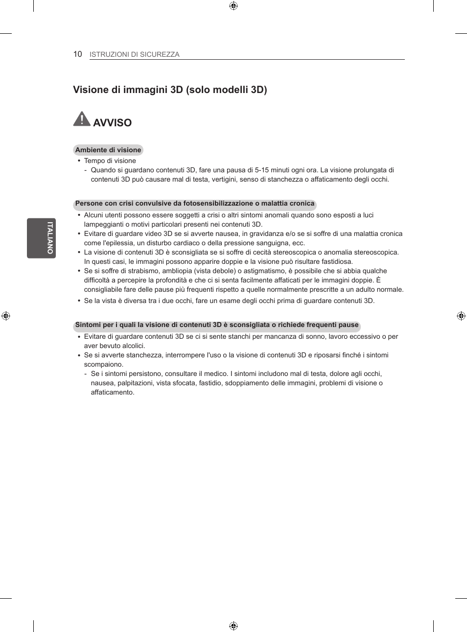 Avviso, Visione di immagini 3d (solo modelli 3d) | LG 60LA860V User Manual | Page 95 / 287