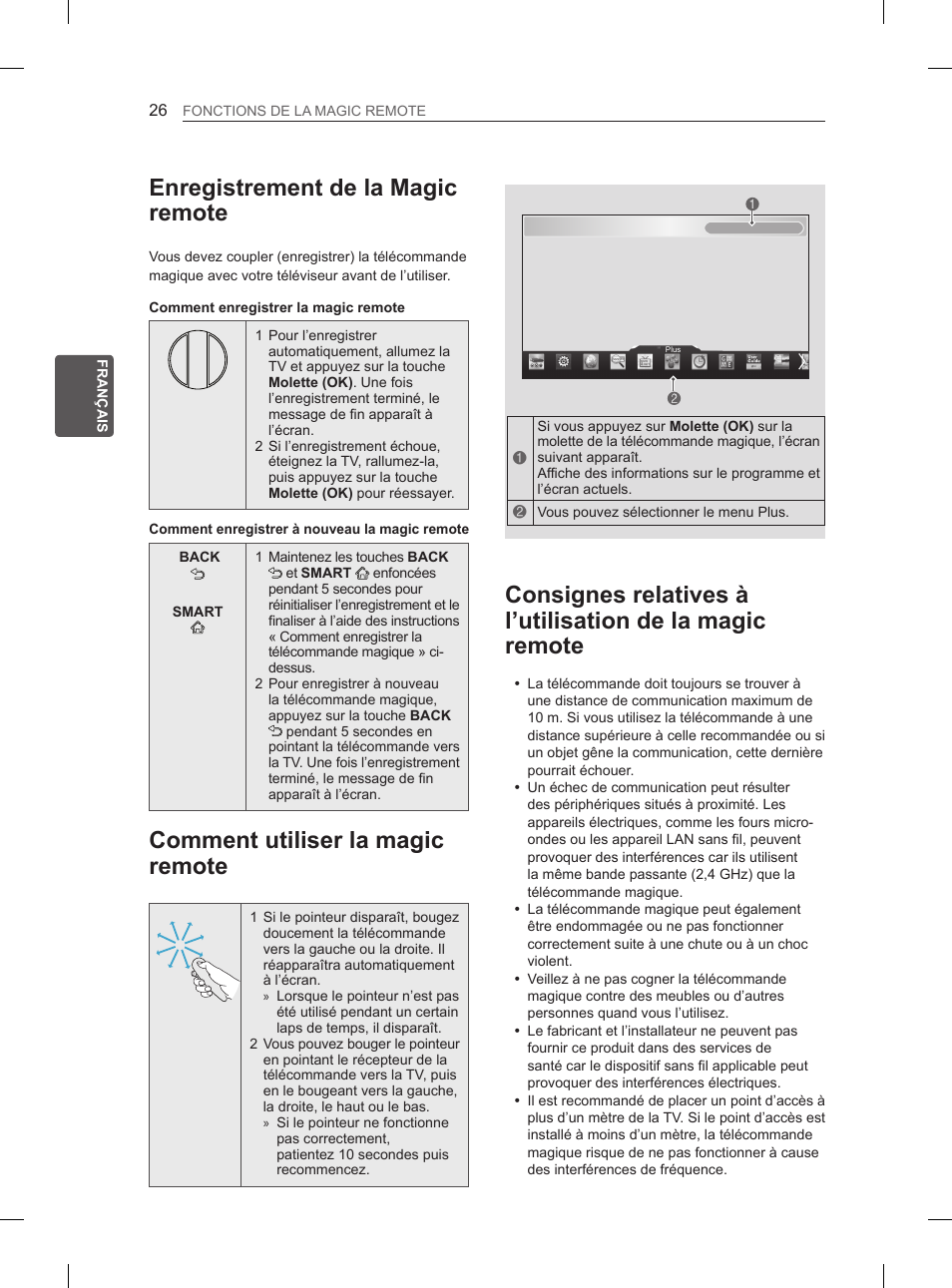 Enregistrement de la magic remote, Comment utiliser la magic remote | LG 55EA980V User Manual | Page 125 / 319