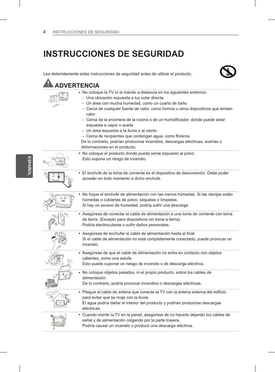 Instrucciones de seguridad, Advertencia | LG 55EA980V User Manual | Page 167 / 319