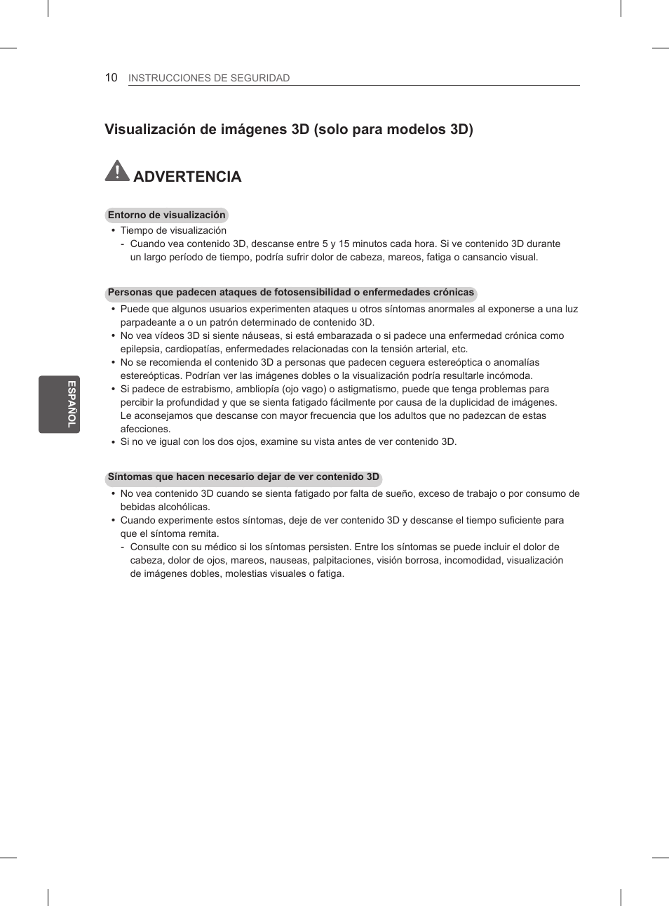 Advertencia | LG 55EA980V User Manual | Page 173 / 319