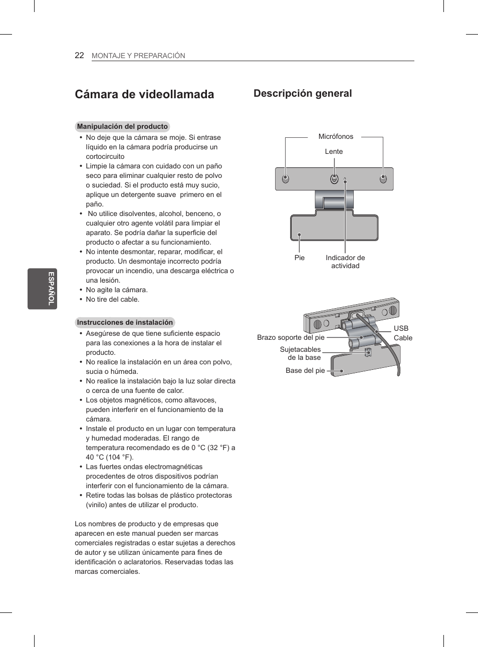 Cámara de videollamada, Descripción general | LG 55EA980V User Manual | Page 185 / 319