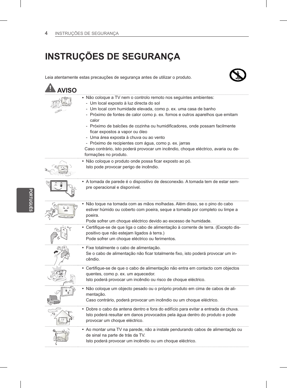 Instruções de segurança, Aviso | LG 55EA980V User Manual | Page 197 / 319