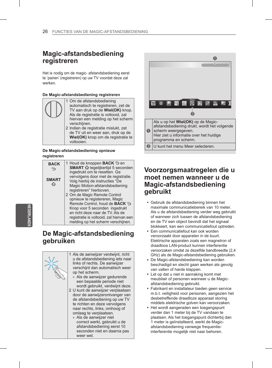 Magic-afstandsbediening registreren, De magic-afstandsbediening gebruiken | LG 55EA980V User Manual | Page 249 / 319